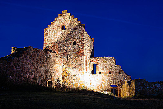光亮,入口,局部,城堡遗迹,13世纪,欧洲,丹麦