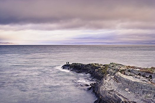 岩石,海岸线,伸展,海洋,阴天,靠近,阿兰岛,北爱尔郡,克莱德峡湾,苏格兰
