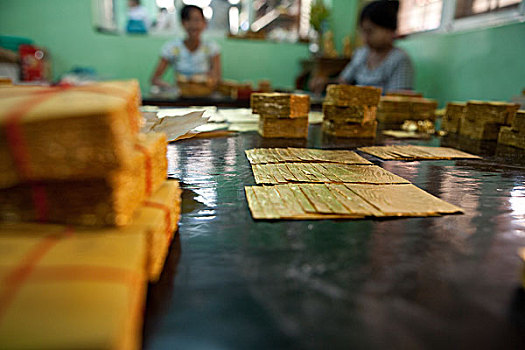 女人,工作,金箔,曼德勒,缅甸