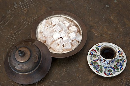 土耳其,咖啡,碗,土耳其快乐糖