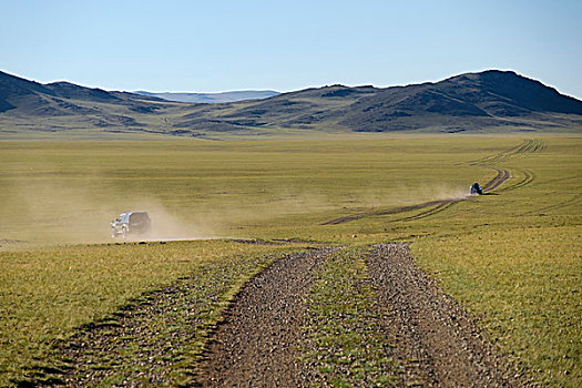 亚洲,蒙古,省,四轮驱动,交通工具,跟随,土路