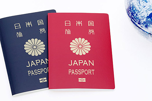 日本,护照,地球,地球仪,白色背景,背景,旅行,概念