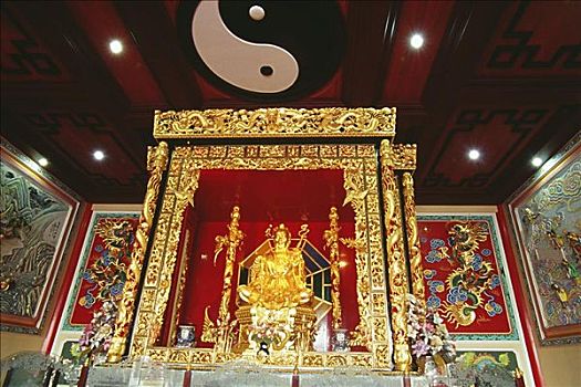 泰国,芭堤雅,中国寺庙,敬意,国王,金色
