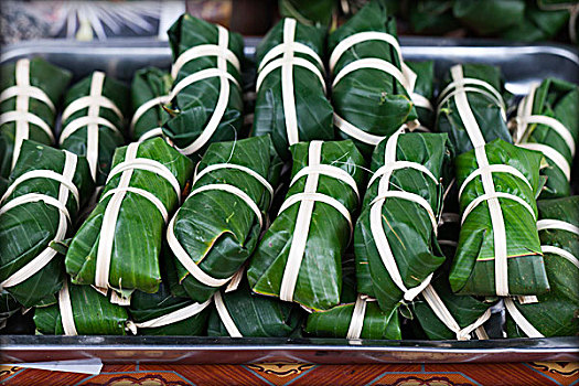糯米,香蕉叶,货摊,市场,琅勃拉邦,老挝