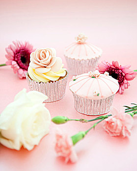 杯形蛋糕,装饰,花
