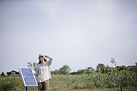 女人,太阳能电池板