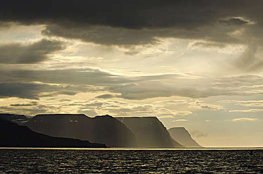 风景,晚上,亮光,峡湾,冰岛,欧洲