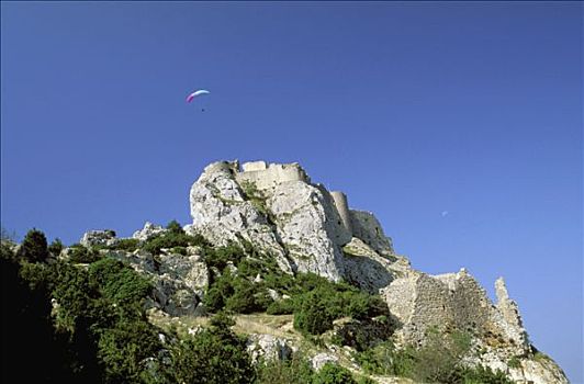 城堡,遗址,岩石上,俯视图