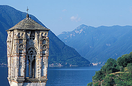尖顶,教堂,玛丽亚,钟楼,科摩湖,意大利湖,伦巴第,意大利,欧洲