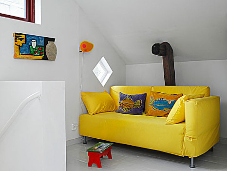 黄色,沙发,阁楼,房间