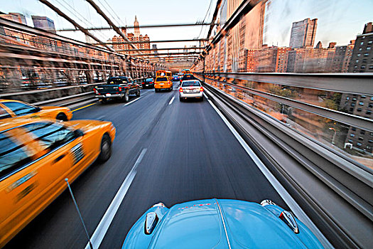 驾驶,俯视,布鲁克林大桥,大众汽车,甲壳虫汽车,曼哈顿,纽约,美国
