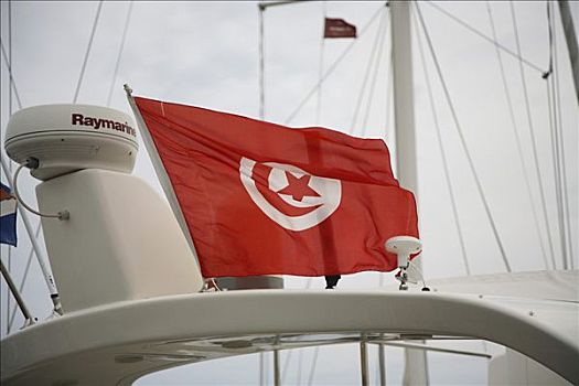突尼斯,旗帜,船,港口,哈马麦特
