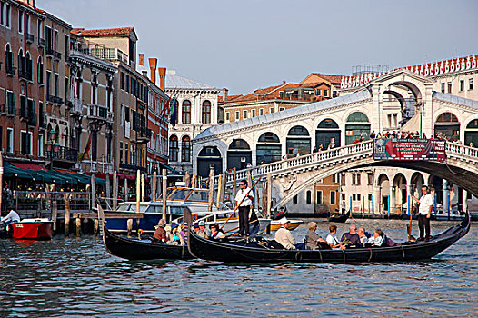 意大利,威尼斯,小船,大运河,雷雅托桥
