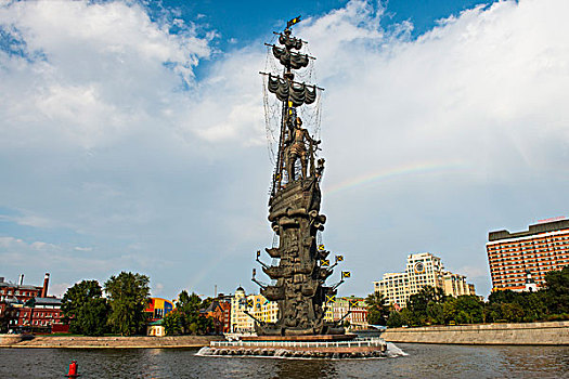 雕塑,彼得大帝,莫斯科,河,俄罗斯,欧洲