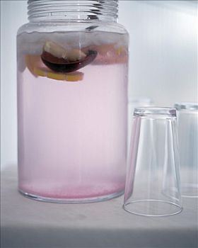 罐,粉色,柠檬水,玻璃杯