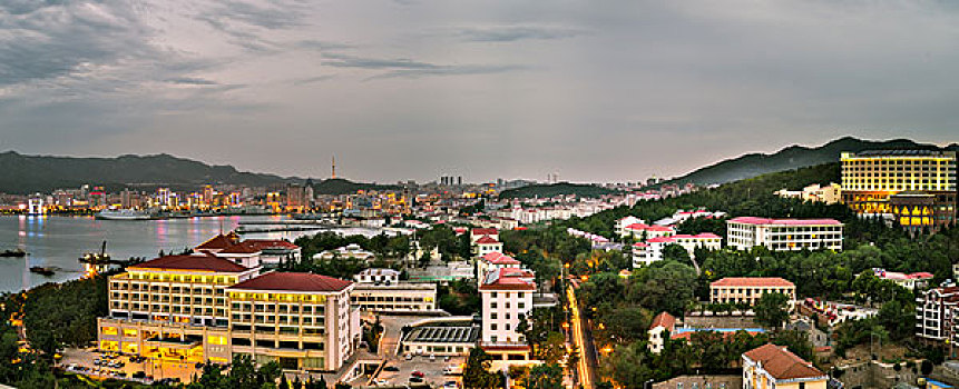 威海城市风光鸟瞰全景图