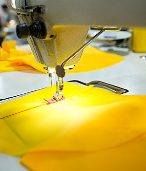 缝纫机,黄色,布,特写