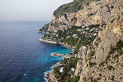 风景,观景楼,上方,岩石海岸,码头,卡普里岛,坎帕尼亚区,意大利,欧洲
