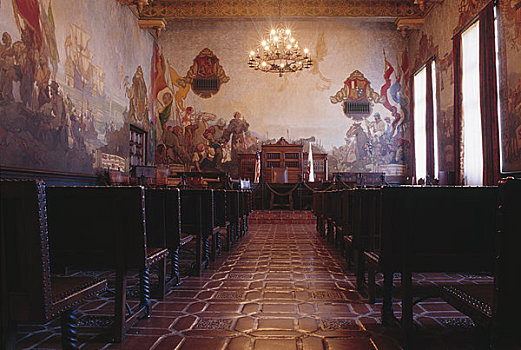 壁画,房间,圣芭芭拉,法院,加利福尼亚,美国