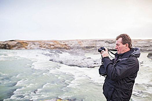 老人,摄影,瀑布,冰岛