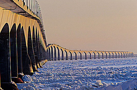 联邦大桥,冬天,施工,爱德华王子岛,加拿大