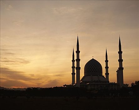 槟城州清真寺,苏丹,沙阿,清真寺,日落,雪兰莪州,马来西亚