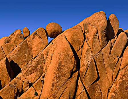 美国,加利福尼亚,约书亚树国家公园,独特,花冈岩,漂石,日落,靠近,石头,大幅,尺寸