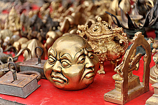 青铜,塑像,街头交易,市场货摊,中央邦,北印度,印度,亚洲