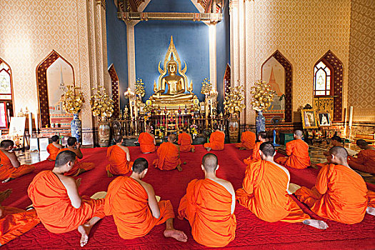 泰国,曼谷,云石寺,大理石庙宇,僧侣,祈祷