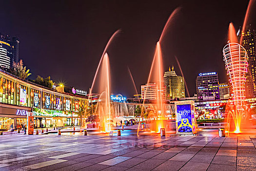 宁波商业广场喷泉夜景