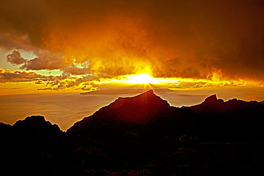 风景,落日,特内里费岛,加纳利群岛,西班牙,欧洲