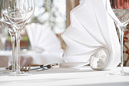 折叠,白色,餐巾,桌子,食物