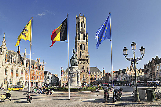 历史,钟楼,市中心,老,中世纪,老城,布鲁日,比利时