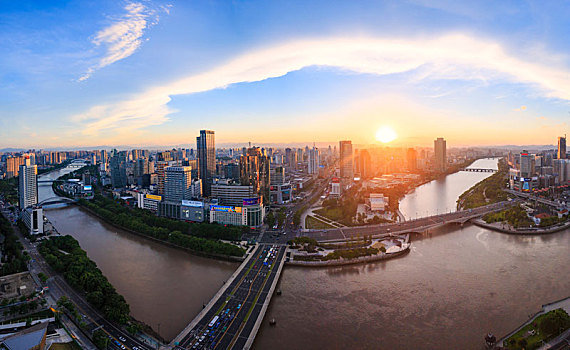 三江口,宁波三江口,鸟瞰,俯瞰,全景,江面,水,甬江,奉化江,夕阳,霞光,江厦桥