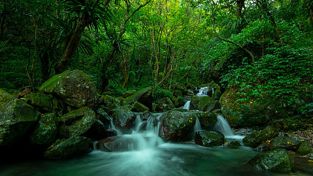翠绿的山谷里流着清凉透彻的溪水