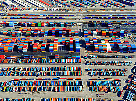 航拍,货箱,港口,佩特罗,洛杉矶,等待,装载,商业,货运,船坞