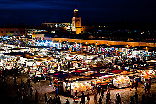 市场货摊,夜晚,麦地那,老城,世界遗产,玛拉喀什,摩洛哥,非洲