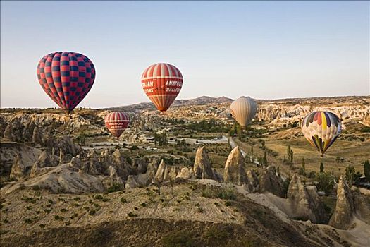热气球,上方,卡帕多西亚,中安那托利亚,土耳其,亚洲