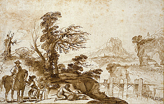 风景,骑手,桥,早,17世纪,艺术家