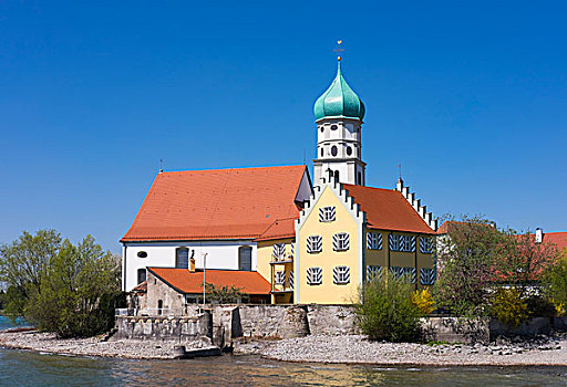 城堡,教堂,圣乔治,半岛,康士坦茨湖,斯瓦比亚,巴伐利亚,德国,欧洲