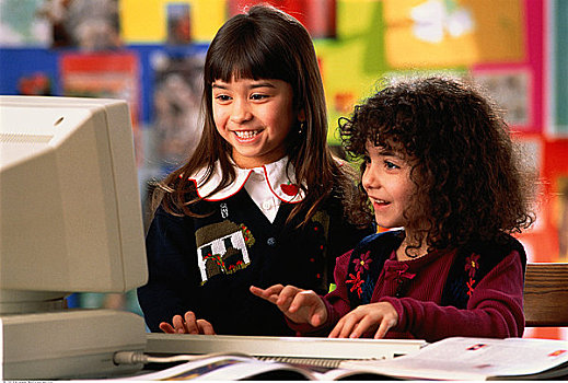女孩,电脑,教室