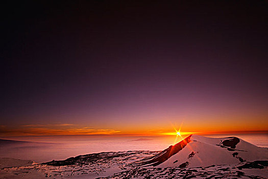 日出,上方,雪,地平线