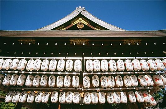 仰视,灯笼,悬挂,屋顶,庙宇,清水寺,京都,日本