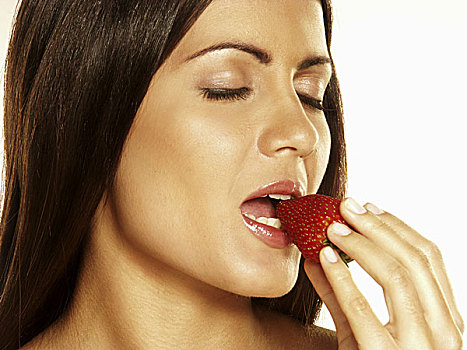 女人,享受,草莓