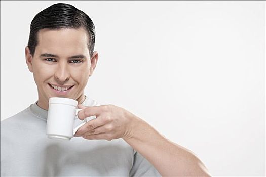 一个,男人,肖像,喝咖啡