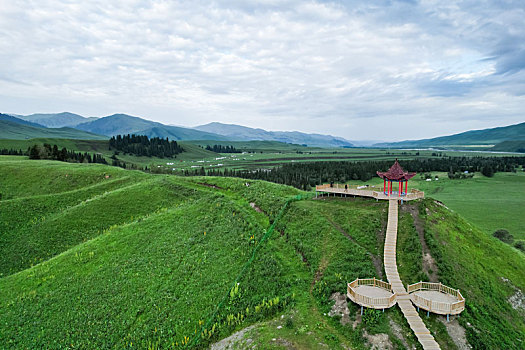 新疆,伊犁,唐布拉草原,百里画廊,雪山,自然风光,航拍