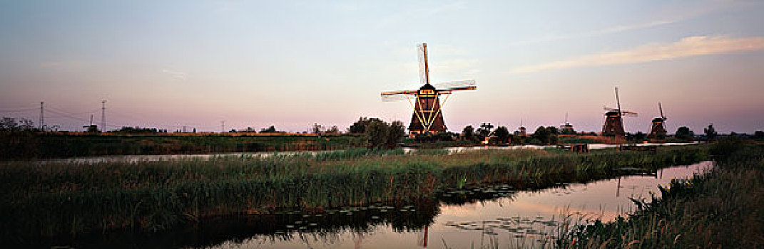 荷兰,荷兰南部,小孩堤防风车村,风车,乡村,鹿特丹,区域,大幅,尺寸