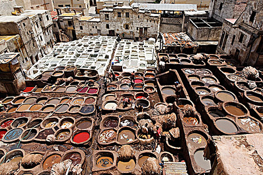 传统,制革厂,染色,摩洛哥,北非,非洲