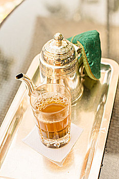 传统,新鲜,薄荷茶,马拉喀什,摩洛哥