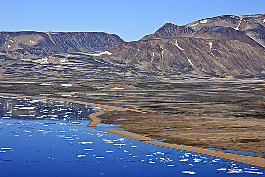 格陵兰,东方,沿岸,风景,山景,浮冰
